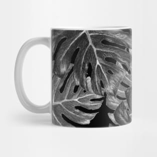 Black and White, Monstera Leaf Jungle Pattern Mug